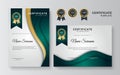 Modern wavy green and gold certificate template. Certificate of achievement templates with elements of luxury gold badges. Vector Royalty Free Stock Photo