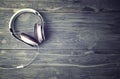 The modern way of life.In the Rhythm of Life.The headphones on a  floor .Relax in music. Exercise, enjoyment, relaxation Royalty Free Stock Photo