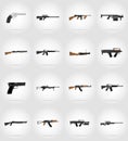 Modern weapon firearms flat icons illustration