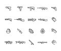 Modern weapons icons in thin line style with stroke