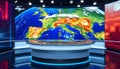 Modern Weather Broadcast Studio with Interactive World Map Display