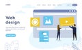 Modern web design concept. The team of web developers constructs a personal user account or admin panel for the website