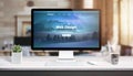 Modern web design page on computer display. Concept of web design studio work desk Royalty Free Stock Photo