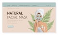 Modern web page template design for natural skin care cosmetics. Self-care concept. Woman wearing a towel applying a