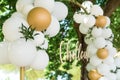 Modern wedding arch, inflatable balloons. inscription in gold chillout