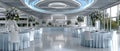 Modern wedding hall in blue tones, featuring round tables and soft lighting for a luxurious atmosphere Royalty Free Stock Photo