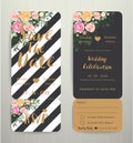 modern wedding invitation black and white stripes background save the date card with rsvp set