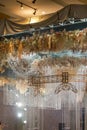 Modern wedding scene, crystal lamp and metal carved ceiling