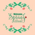 Modern welcome spring greeting card design, with elegant leaf and wreath frame. Vector