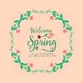 Modern welcome spring greeting card design, with elegant leaf and wreath frame. Vector