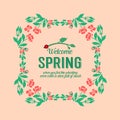 Modern welcome spring greeting card design, with elegant leaf and wreath frame. Vector