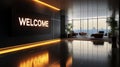 Modern Welcome text sign in an office lobby with sleek design elements. Royalty Free Stock Photo