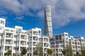 Modern White Apartments in Front of Turning Torso in Malmo; Sweden Royalty Free Stock Photo