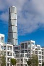 Modern White Apartments in Front of Turning Torso in Malmo, Sweden Royalty Free Stock Photo