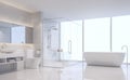 Modern white bathroom 3d rendering image.