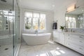 Modern white bathroom design with freestanding bathtub Royalty Free Stock Photo