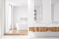 Modern white bathroom interior, double sink Royalty Free Stock Photo