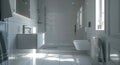 Modern White Bathroom Interior with Shower, Toilet, and Contemporary Design Royalty Free Stock Photo