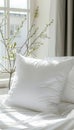 Modern white bed pillow mockup for showcasing and branding high quality aesthetic bedding products