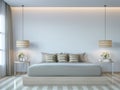 Modern white bedroom minimal style 3D rendering Image Royalty Free Stock Photo