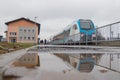 Modern white and blue diesel passenger train resting on a station in Kocevje, Slovenia, back in service after 50 years Royalty Free Stock Photo