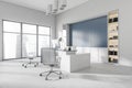 Modern white and blue executive office. Corner view Royalty Free Stock Photo