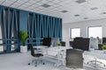 Modern white and blue open space office corner Royalty Free Stock Photo