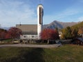 Modern white building of the Pian delle Betulle Estate