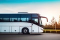 Modern white buses to transport tourists to the hotel. Generative ai
