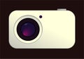 Modern white camera icon design on a brown background