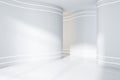 Modern white concrete classic gallery interior with empty walls and sunlight. Mock up Royalty Free Stock Photo