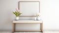 Modern White Console Table Ã¢â¬ÅAn elegant white console table adorned with pink flowers, exuding a modern and chic vibe