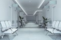 Modern corridor interior with seats and doors. Hospital or office concept. 3D Rendering Royalty Free Stock Photo