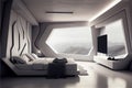 Modern white designer sofa, minimalistic living room.