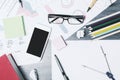 Modern white desk top with items Royalty Free Stock Photo