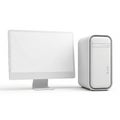 Modern White Desktop Computer Monitor and Tower on a White Background image photo Royalty Free Stock Photo