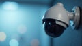Modern white dome CCTV camera on blue bokeh background Royalty Free Stock Photo