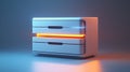 Modern white drawer unit with illuminated orange accents, soft lighting background Royalty Free Stock Photo