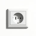 Modern white electrical outlet socket on a plain wall background Royalty Free Stock Photo