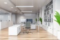 Modern white empty office interior with dinning space. 3D render. City view Royalty Free Stock Photo