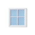 Modern white framed window with blue grid pattern inside on white background Royalty Free Stock Photo