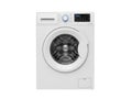 Modern white front-loading washing machine with digital display Royalty Free Stock Photo