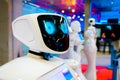 Close-up of humanoid smart robot head. Robots at the high technology exhibition Royalty Free Stock Photo