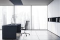 Modern white and gray panoramic CEO office, side view Royalty Free Stock Photo