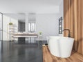 Modern white and grey bathroom space. Side view Royalty Free Stock Photo