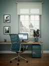 Modern white home office interior design 3d Rendering Royalty Free Stock Photo