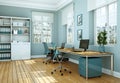 Modern white home office interior design 3d Rendering Royalty Free Stock Photo