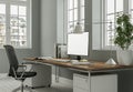 Modern white home office interior design 3d Rendering