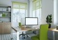Modern white home office interior design 3d Rendering Royalty Free Stock Photo