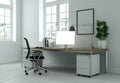 Modern white home office interior design 3d Rendering Royalty Free Stock Photo